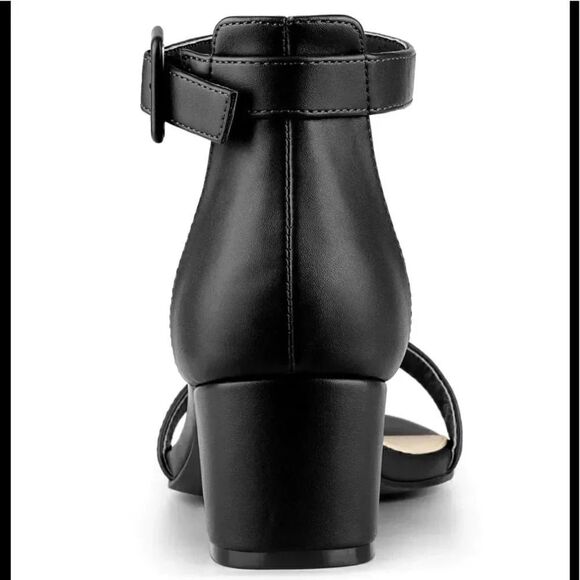 Allegra K Black Faux Leather Open Toe Ankle Strap Block Heels 7.5 - Picture 13 of 13